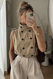 Double-Breasted Stand Collar Sleeveless Vest
