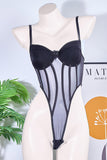 Mesh Panel Bodysuit with Strappy Design