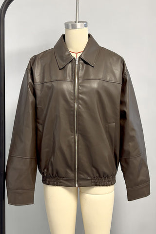 Zip-Up Collared Faux Leather Jacket