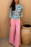 Sun Print Knit Cardigan and Wide-Leg Pants Set