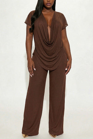 Draped V-Neck Pants Set