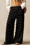 Lace Ruffle Drawstring Wide Leg Pants