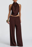 Halter Cowl Neck Crop Top and Pants Set