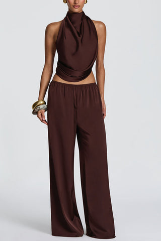 Halter Cowl Neck Crop Top and Pants Set