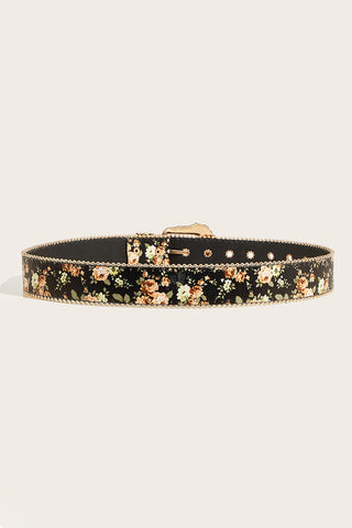 Floral Print Ornate Metal Belt
