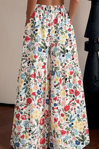Floral Print Tiered Wide-Leg Pants