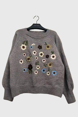 Floral Applique Crew Neck Sweater