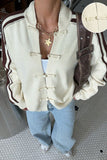 Striped Sleeve Toggle Front Knit Cardigan