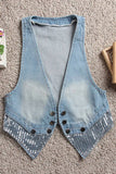 Sequin Hem Button Front Denim Vest