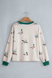 Duck Print Ribbed Crew Neck Sweatshirt