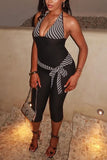 Striped Halter Tie-Waist Capri Jumpsuit