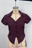 Plaid Puff Sleeve V-Neck Shirt