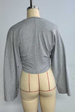 Long Sleeve Bell Sleeve Crew Neck Crop Top