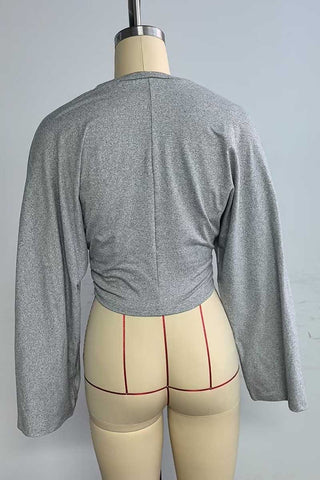 Long Sleeve Bell Sleeve Crew Neck Crop Top