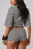 Striped Crew Neck Tie-Waist Short Set