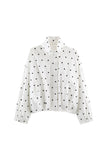 Polka Dot Stand Collar Zip-Up Jacket