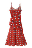 Polka Dot Spaghetti Strap Wrap Midi Dress