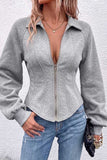 Zip-Front Collared Fitted Jacket