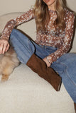 Sheer Polka Dot Ruched Long Sleeve Top