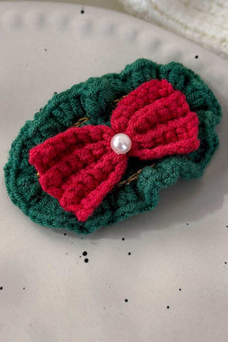 Crochet Christmas Tree and Bow Hair Clip
