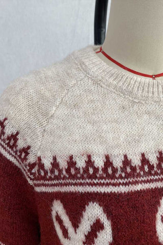 Bow Motif Fair Isle Crew Neck Sweater
