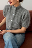 Mock Neck Short Sleeve Button Front Cardigan