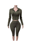 Striped Zip-Up Hoodie Crop Pants Set