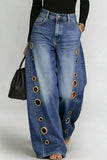 Wide-Leg Denim Jeans with Statement Details