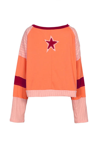 Star Graphic Crochet Panel Pullover