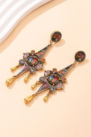 Floral Mosaic Drop Dangle Earrings