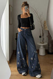 Metal Eyelet Wide-Leg Baggy Jeans