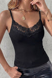 Floral Lace Trim Ribbed Cami