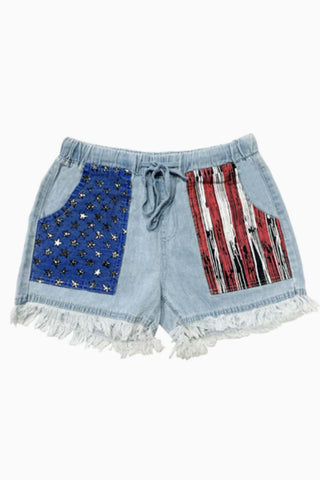 Star and Stripe Pocket Denim Shorts