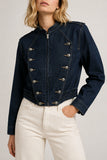Military Button Crop Denim Jacket