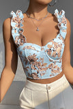 Ruffle Strap Floral Corset Tank Top