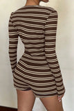 Striped Button-Front Long Sleeve Short Set