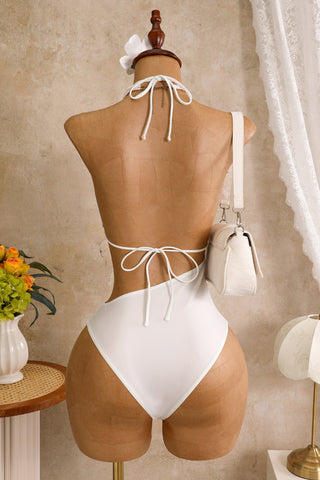Lace Overlay One-Shoulder Swimsuit