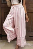 Lace-Trim Wide-Leg Casual Pants