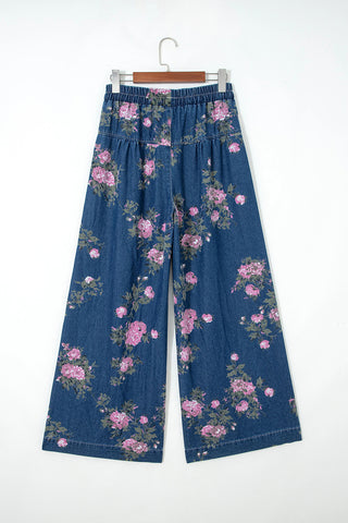 Floral Tie Waist Wide Leg Jeans