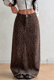 Leopard Print High-Waist Maxi Denim Skirt