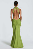 Ruched High-Neck Bodycon Maxi Dress