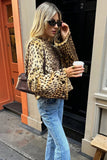 Leopard Print Faux Fur Open Front Jacket