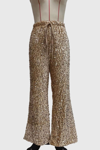 Sequin Drawstring Wide-Leg Casual Pants