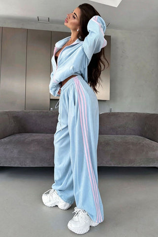 Velvet Striped Zip-Up Activewear Set