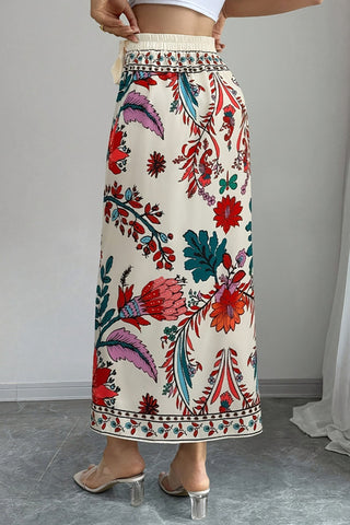 Tie-Waist Floral Print Maxi Skirt