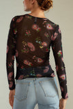 Sheer Floral Print Long Sleeve Blouse