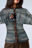 Striped Knit Button-Front Cardigan