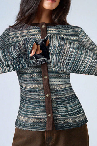 Striped Knit Button-Front Cardigan