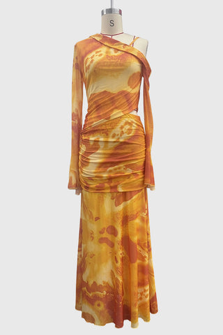 One-Shoulder Ruched Midi Skirt Set