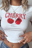 Leopard Cherry Graphic Crew Neck Crop Tee